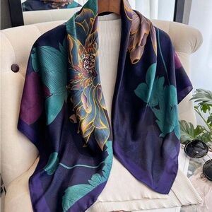 Floral Silk Scarf - Purple and Teal
